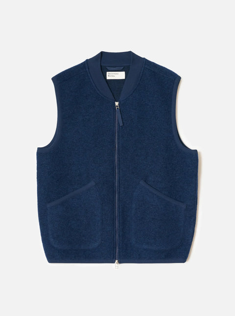 Universal Works 00015 Wool Fleece Zip Waistcoat In Indigo