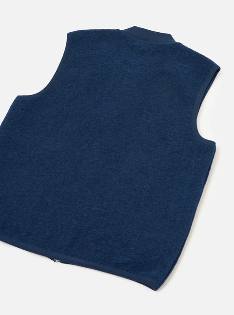 Universal Works 00015 Wool Fleece Zip Waistcoat In Indigo