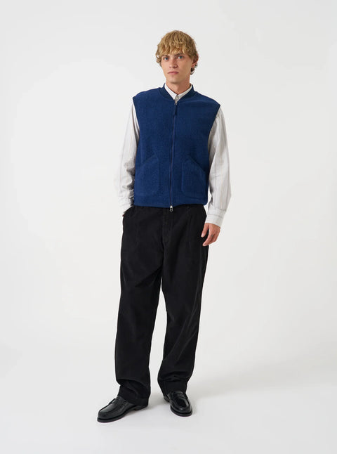 Universal Works 00015 Wool Fleece Zip Waistcoat In Indigo