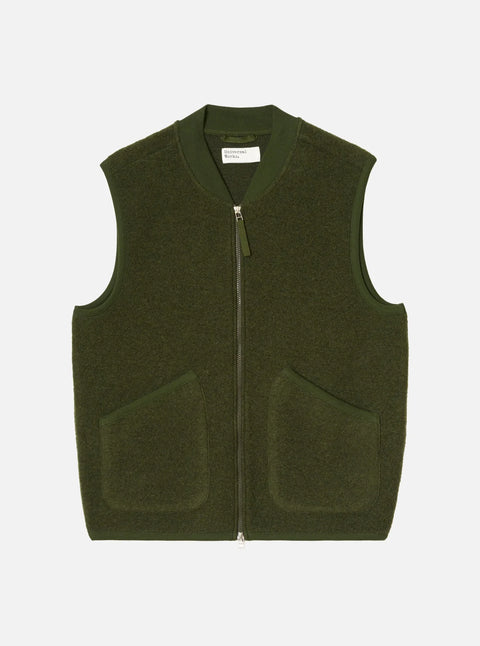 Universal Works 00015 Wool Fleece Zip Waistcoat In Olive