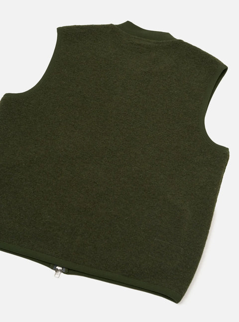 Universal Works 00015 Wool Fleece Zip Waistcoat In Olive