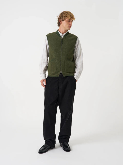 Universal Works 00015 Wool Fleece Zip Waistcoat In Olive