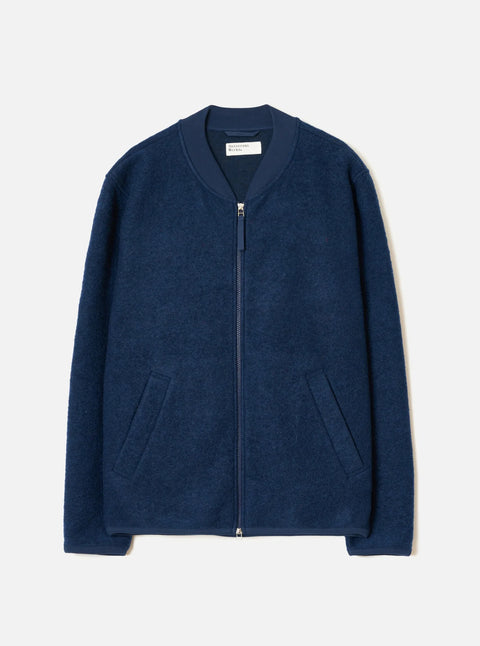 Universal Works 00018 Wool Fleece Zip Bomber In Indigo