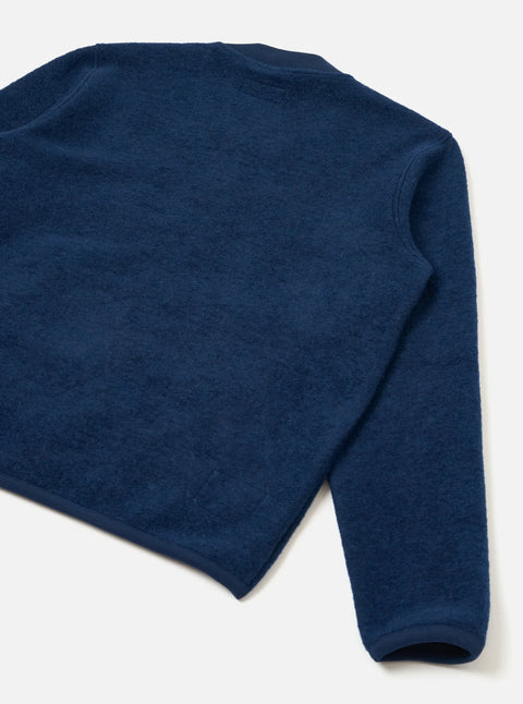 Universal Works 00018 Wool Fleece Zip Bomber In Indigo