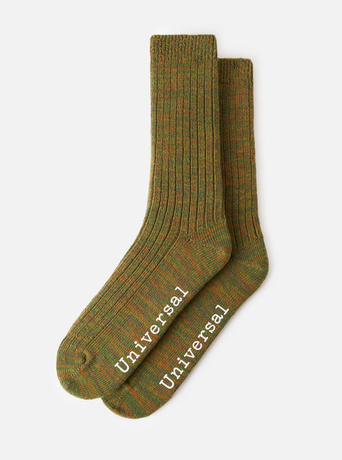 Universal Works 00751 Slub Knit Slub Sock In Olive