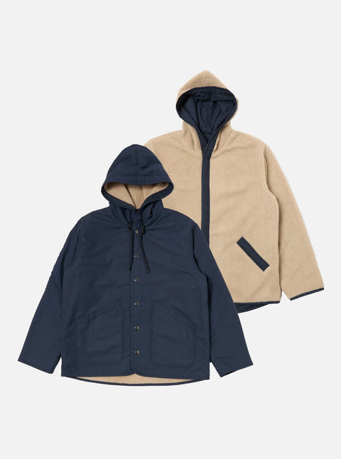 Universal Works 33121 Reversible Simple Hooded Jacket In Navy/Sand