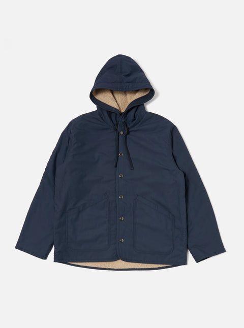 Universal Works 33121 Reversible Simple Hooded Jacket In Navy/Sand