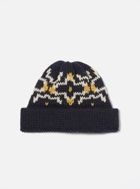 Universal Works 33352 Short Watch Cap In Navy/Ecru
