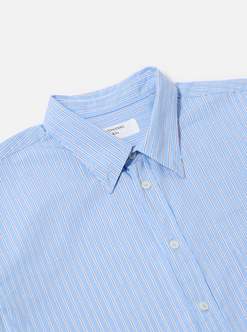 Universal Works 33574 Vila Stripe Wide Lazy Day Shirt Blue