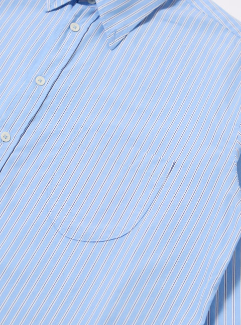 Universal Works 33574 Vila Stripe Wide Lazy Day Shirt Blue