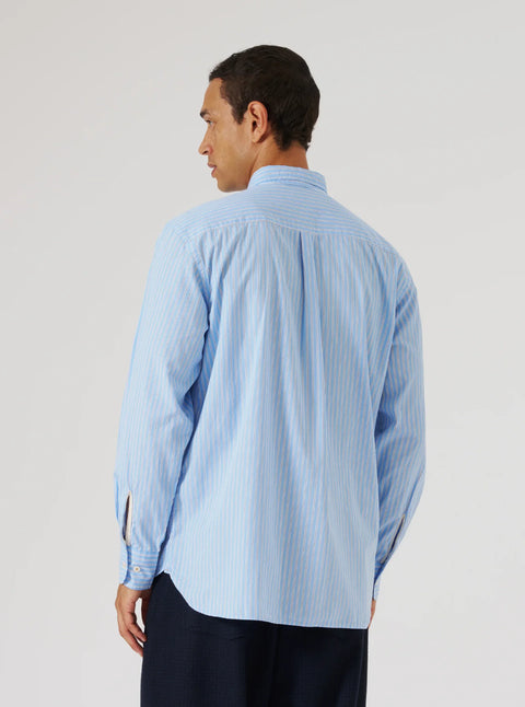 Universal Works 33574 Vila Stripe Wide Lazy Day Shirt Blue