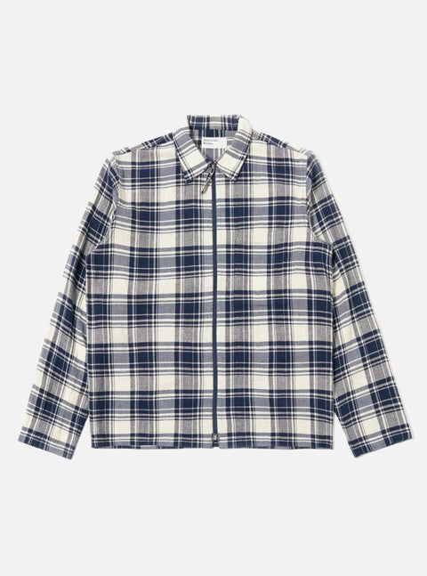 Universal Works 34184 Zip Shirt Texture Plaid In Navy