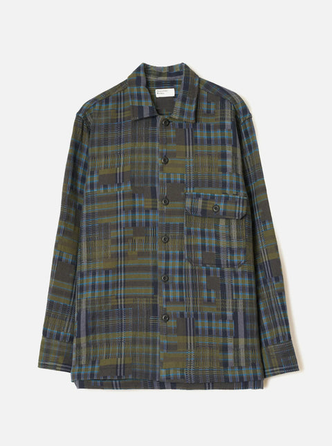 Universal Works 35156 Shadows Check Fatigue Shirt In Olive