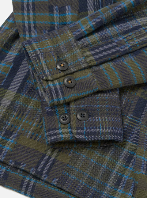 Universal Works 35156 Shadows Check Fatigue Shirt In Olive