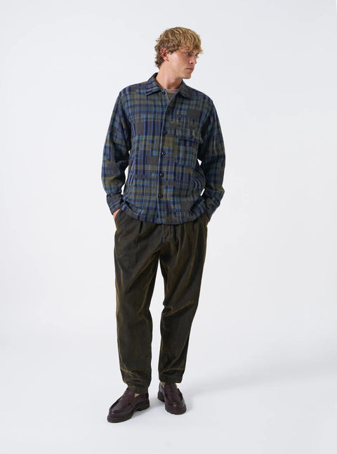 Universal Works 35156 Shadows Check Fatigue Shirt In Olive