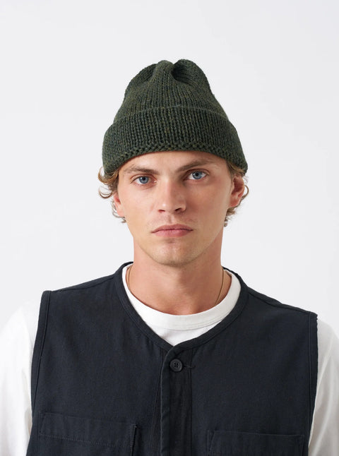 Universal Works 35350 British Wool Short Watch Cap In Olive