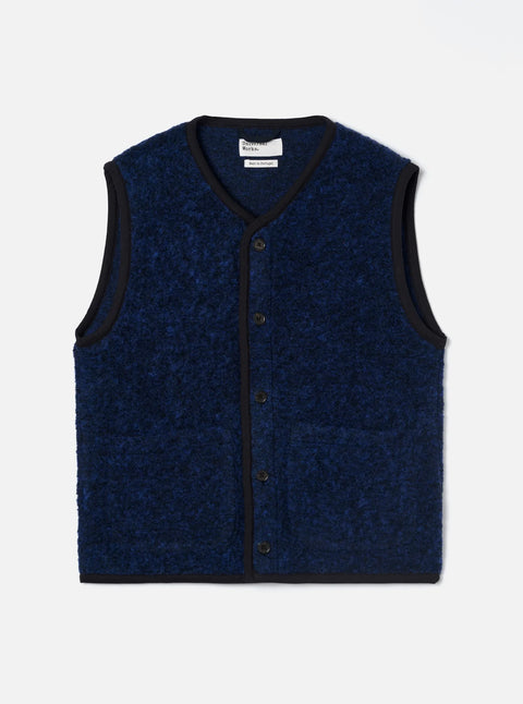 Universal Works 35702 Bouclet Fleece Lancaster Gilet In Blue