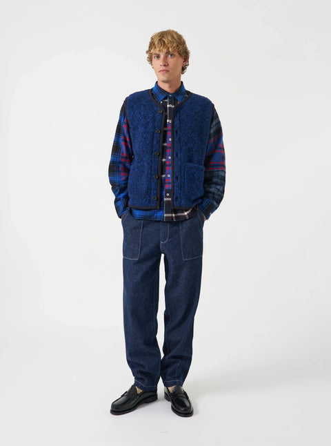 Universal Works 35702 Bouclet Fleece Lancaster Gilet In Blue