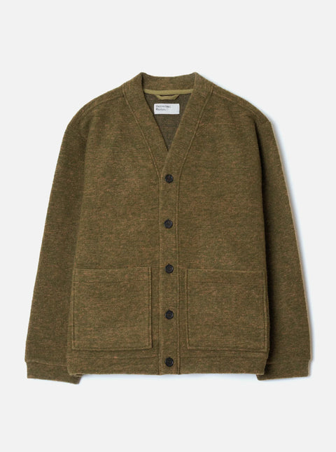 Universal Works 35781 Wool Mix Knit Advance Cardigan In Olive