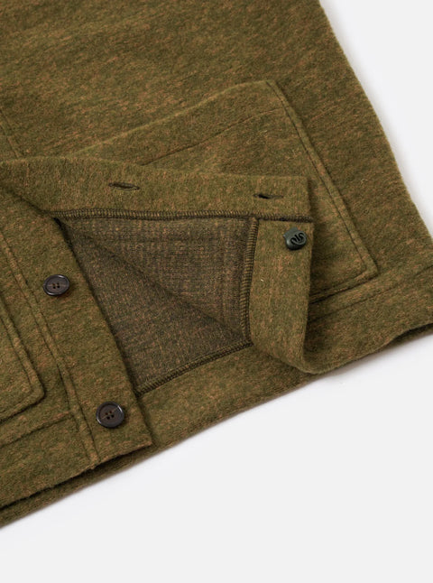 Universal Works 35781 Wool Mix Knit Advance Cardigan In Olive
