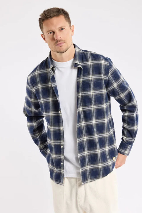 Armor Lux 73975 Chemise Droite col btné In Checks Marine Deep / Gris