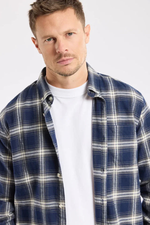 Armor Lux 73975 Chemise Droite col btné In Checks Marine Deep / Gris