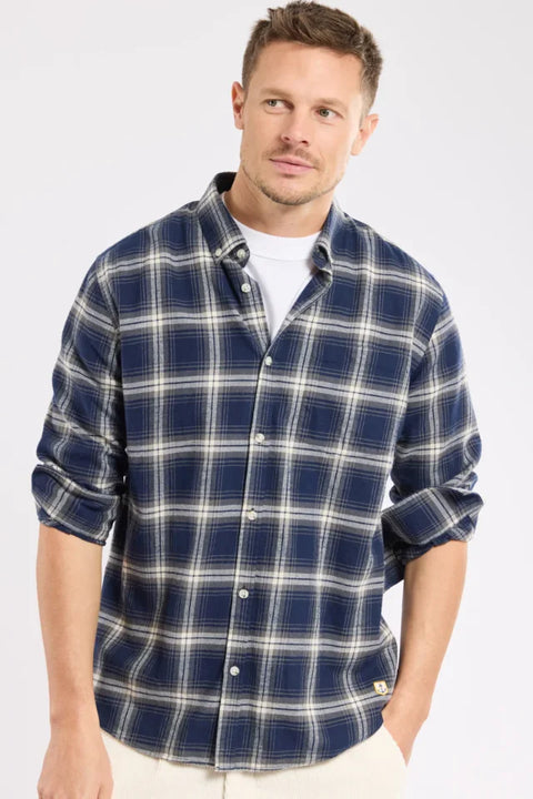 Armor Lux 73975 Chemise Droite col btné In Checks Marine Deep / Gris