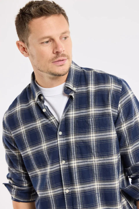 Armor Lux 73975 Chemise Droite col btné In Checks Marine Deep / Gris