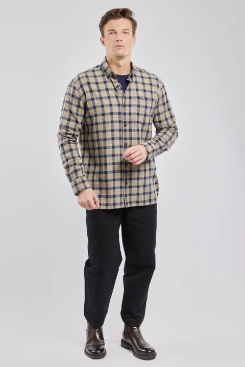 Armor Lux 76454 Flannel Overshirt In Carreaux Beige/Navire
