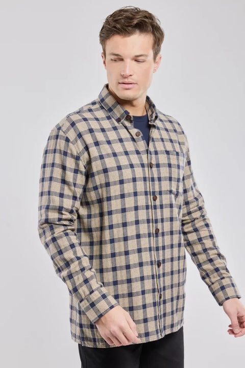 Armor Lux 76454 Flannel Overshirt In Carreaux Beige/Navire