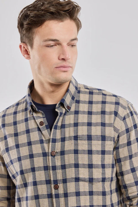 Armor Lux 76454 Flannel Overshirt In Carreaux Beige/Navire
