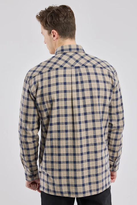 Armor Lux 76454 Flannel Overshirt In Carreaux Beige/Navire
