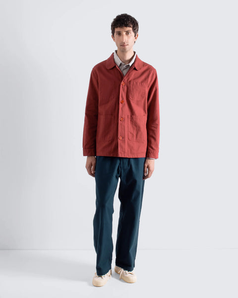 Far Afield AFJK327 Station Jacket In Red Panama Twill