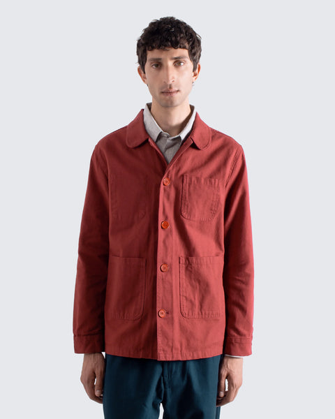 Far Afield AFJK327 Station Jacket In Red Panama Twill