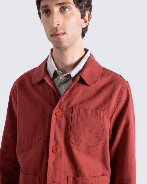 Far Afield AFJK327 Station Jacket In Red Panama Twill