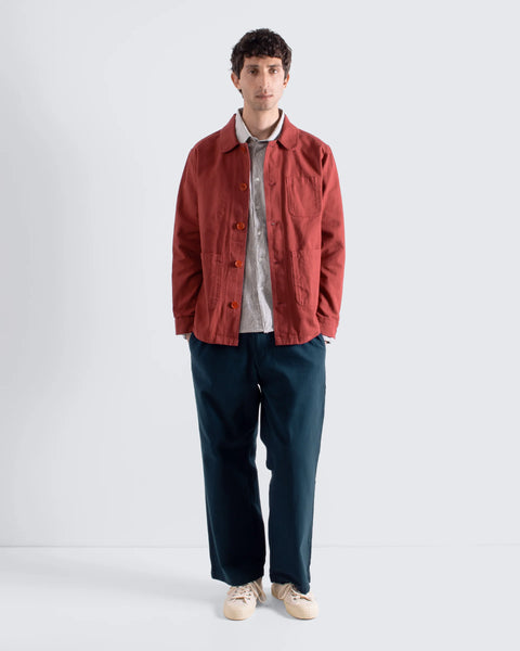 Far Afield AFJK327 Station Jacket In Red Panama Twill