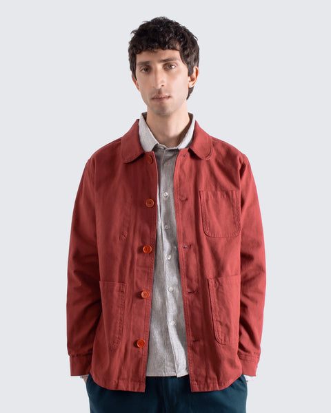 Far Afield AFJK327 Station Jacket In Red Panama Twill