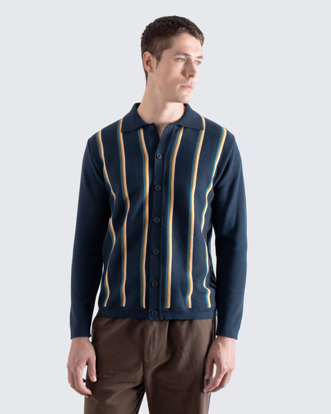 Far Afield AFKN699 Zigger Cardigan  In Navy Kuki Stripe