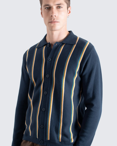 Far Afield AFKN699 Zigger Cardigan  In Navy Kuki Stripe