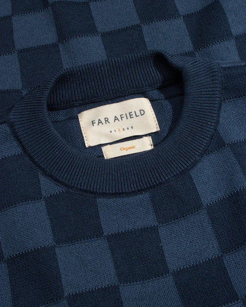Far Afield AFKN720 Caetano Check Knittted Top In Navy / Blue