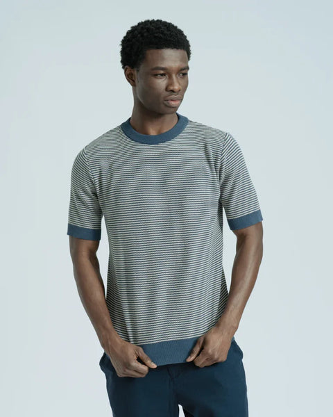 Far Afield AFKN723 Newport Knitted Top In Blue / Sand - Stripe