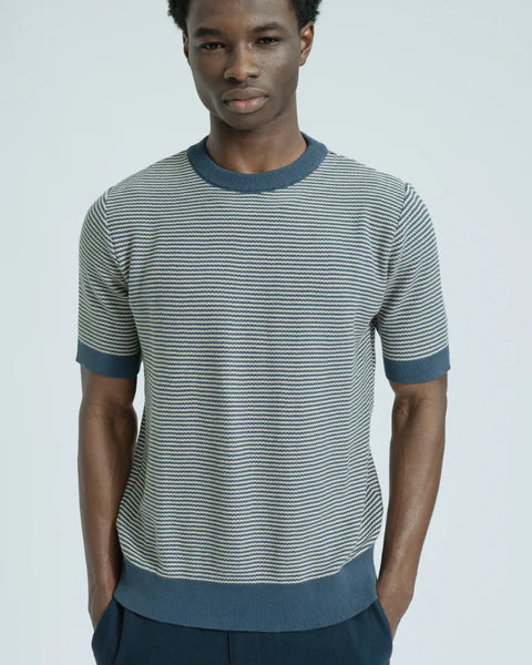 Far Afield AFKN723 Newport Knitted Top In Blue / Sand - Stripe