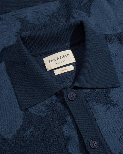 Far Afield AFKN742 Zigger Knitted Shirt In Navy - Pixel Flower