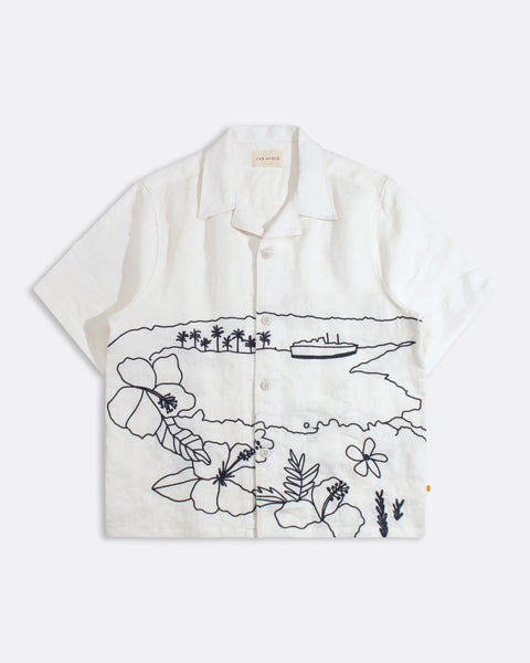 Far Afield AFS1028 Veloso Shirt In White - Embroidered Landscape