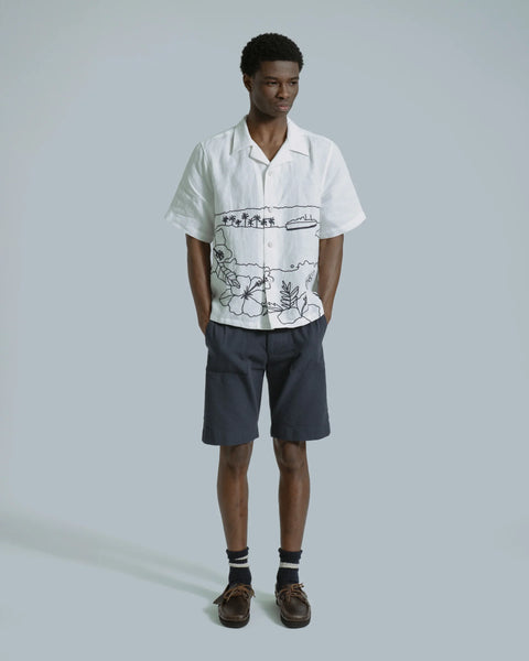 Far Afield AFS1028 Veloso Shirt In White - Embroidered Landscape