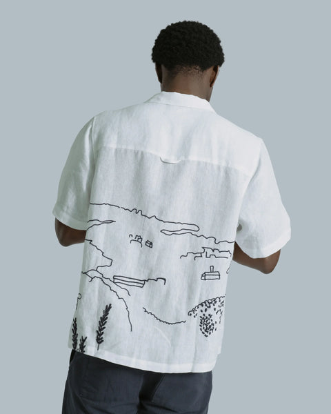 Far Afield AFS1028 Veloso Shirt In White - Embroidered Landscape