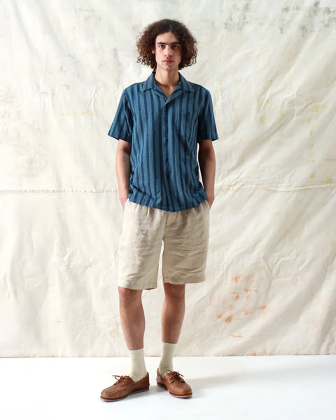 Far Afield AFSHT112 Double Pleats Short In Washed Linen Peyote Sand