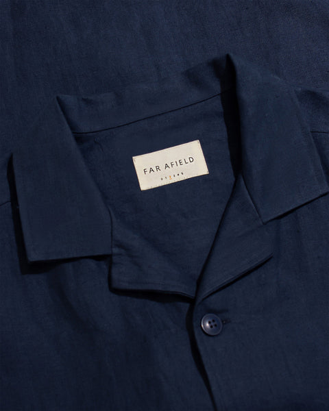 Far Afield AFS897A Veloso SS Shirt In Bahia Sunset Embroidery Navy