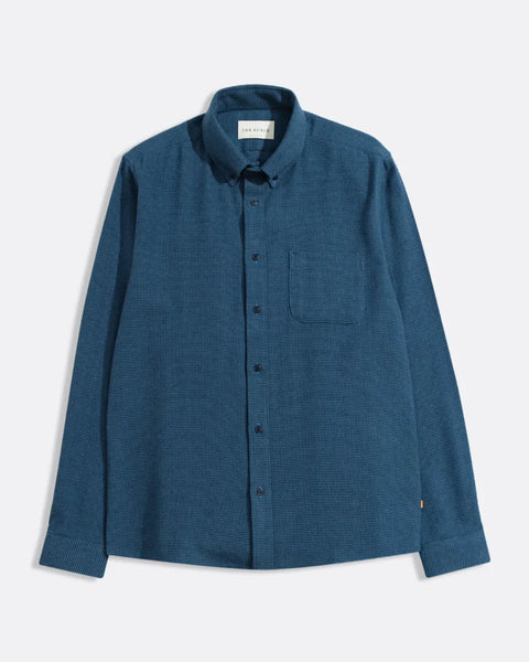 Far Afield AFS940 Mod Button Down Shirt In Navy / Blue - Brushed Dobby