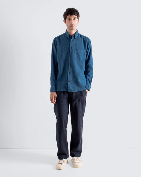 Far Afield AFS940 Mod Button Down Shirt In Navy / Blue - Brushed Dobby